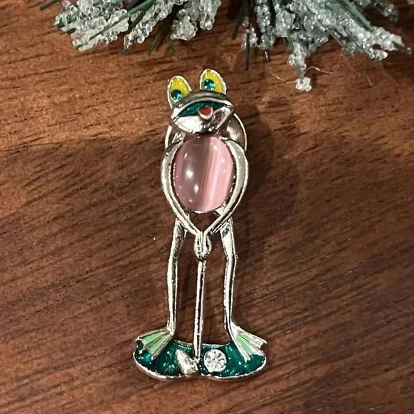 Vintage Golfer Frog Pin • Pink Green • Jelly Belly Style • Frog Playing Golf - Picture 4 of 4